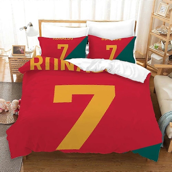 v206 Sengetøj CR Pudebetræk Kingsize Sengesæt Soveværelse Enkelt Dobbeltseng Kingsize Dynebetræk Quiltbetræk Med Lynlås Lukning Ronaldo 3-delt 135x200cm 53x78in