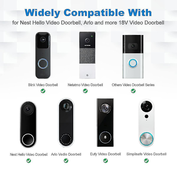 Strømforsyning for Nest Videodørklokke - Strømadapter 18V Dørklokke Transformator Kompatibel med Nest Hello Videodørklokke - Arlo og Mer 18V Videodørklokke