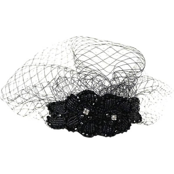 Vintage pannband med nätmask manuell diamant hårband huvudbonad fågelbur slöja fascinator för kvinnor flickor (svart)