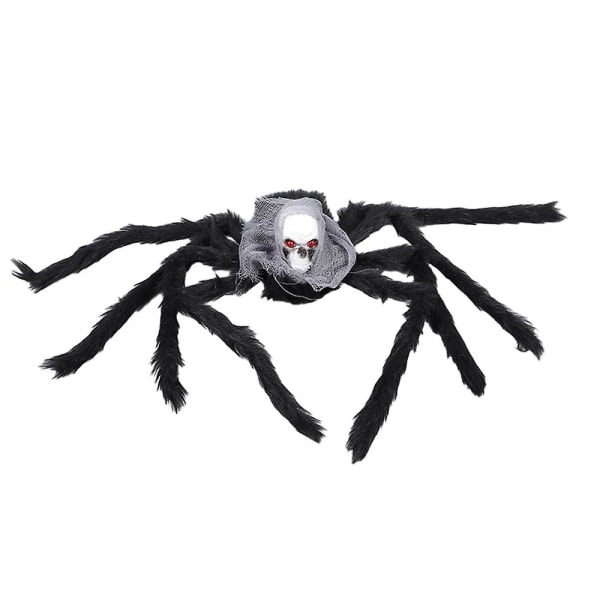 Spöklika dödskallehuvud spindeldekorationer, Halloween gigantiska läskiga realistiska håriga spindelrekvisita för fönster vägg gård fest hemsökt hus inomhus utomhus Gray