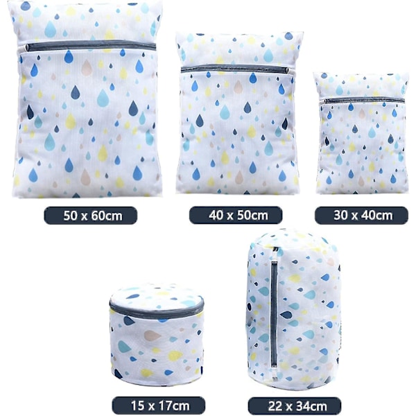 5 stk. klesvaskposer med glidelås for vaskemaskiner, nettposer i mesh, gjenbrukbare vaskeposer for bluser, undertøy