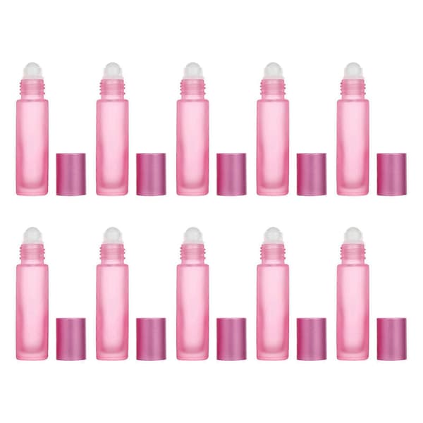 Hållbara roll-on-flaskor i glas Parfymflaskor för eterisk olja 10 st rosa