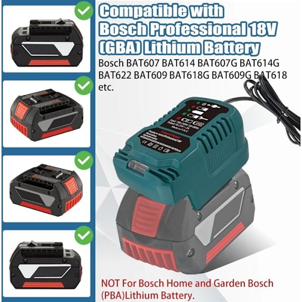 Lader til Bosch Professional 18 V batterisystem GBA 18 V med LED-display, hurtiglader kompatibel med Bosch 18 V batteri BAT6