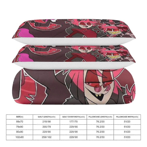 v211 Hazbin Hotel 3-delt enkeltsengesett - Inkluderer 1 enkeldyne og 2 putetrekk - Falmingsbestandig mikrofiber - Hazbin Hotel io211 200x200cm 78x78in