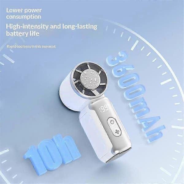 K813 Mini Håndholdt Ventilator 3600mAh 199-Hastighedsniveauer Digitalt Display Bærbar Køleventilator til Udendørs-cg1 White