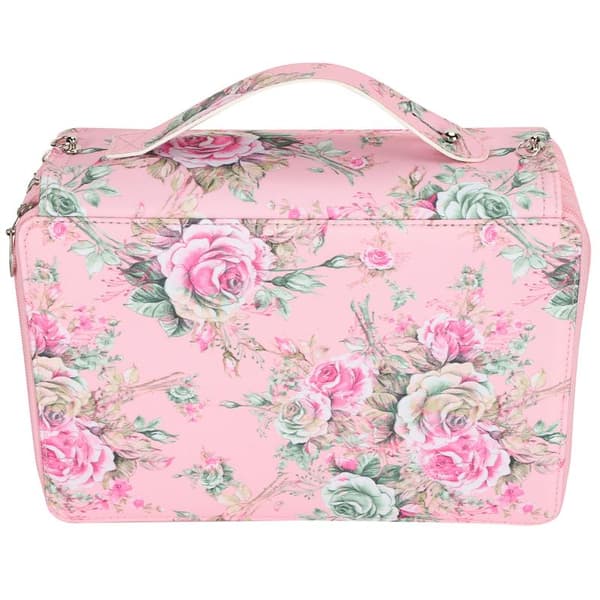 Pencil Case with Rose Pattern, Multi-layer Zipper, 252 Slots, Portable Pen Holder, Storage Pocket (Pink Background Rose)
