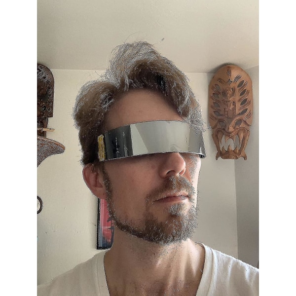 80-tals Futuristiskt Visir Cybersolglasögon Herr Dam Futuristisk Punk Stil Cosplay Silver