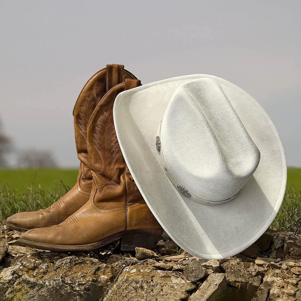 Cowboyhatt för kvinnor och män med formbar bred brätte - Filt Cattleman Westernhattar Ivory White L XL