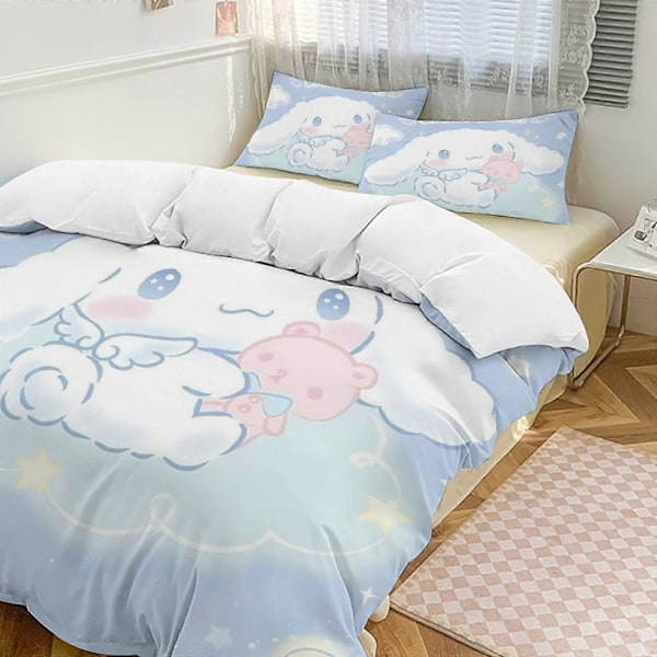 v926 Cinnamoroll 3-delars Twin Bäddset - Inkluderar 1 Enkelt Täcke och 2 Örngott Sängkläder - Färgbeständig Mikrofiber - Cinnamoroll io926 135x200cm 53x78in