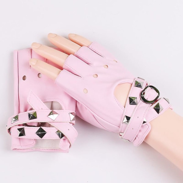 Nya läderhandskar med halvfinger för kvinnor light pink One size fits all