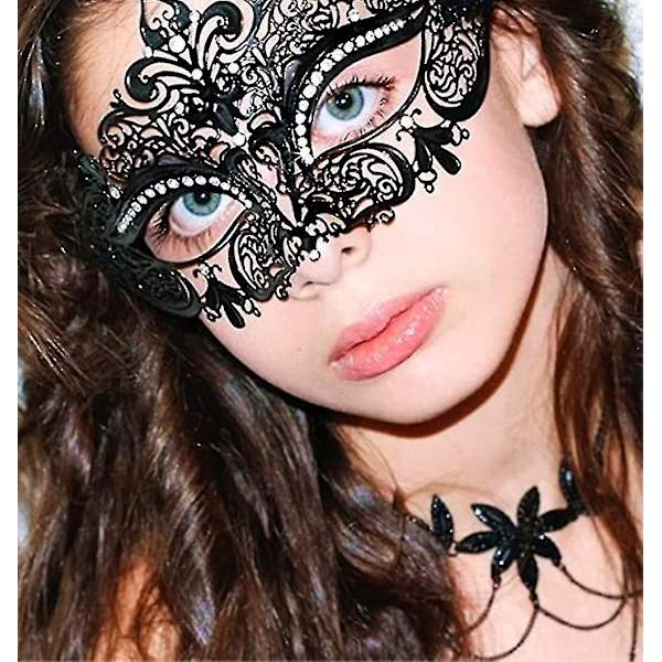 Lady Of Luck Maskeradmasker, Venetianska Masker, Metall Maskerad Mask Kvinnors Laser Cut Party Mask (Svart Maskerad Mask För Kvinnor)