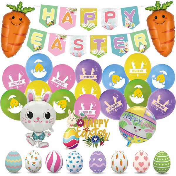 Easter Decorations Balloons Happy Easter Banner Easter Eggs Cake Toppers Cute Bunny Carrot Foil Balloon