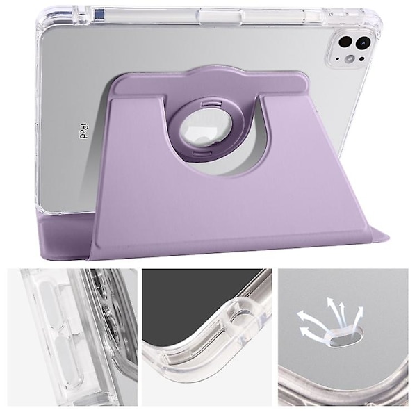 iPad Pro 11 (2024) - Selkeä Kotelo Kiertävällä Jalustalla Irrotettava PU-Nahka TPU Tabletti Kotelo - Multicolor Light Purple