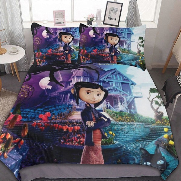 Coraline 3 stk. Sengesæt Åndbart Dynebetræk med 2 Pudebetræk Blødt Helårs Sengesæt hn8 135x200cm 53x78in