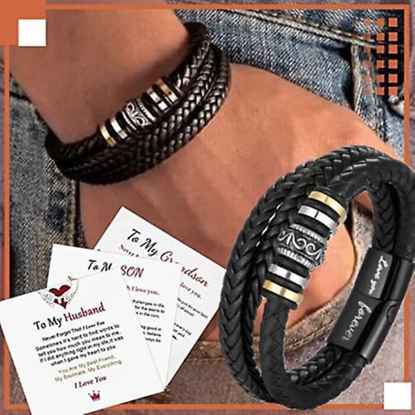 Dubbel rad armband Punk smycken läderarmband presenter till son barnbarn make Husband