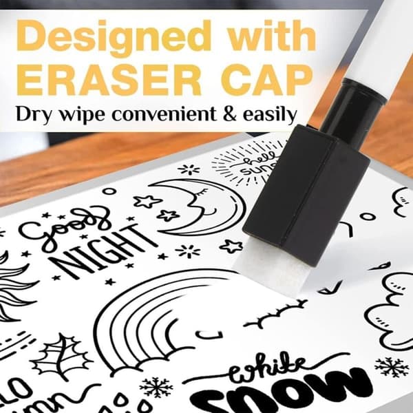 Small Whiteboard Pens, 10 Black Whiteboard Pens with Eraser, Fine Tip Whiteboard Pens