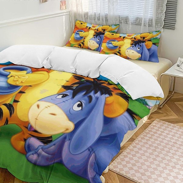 v93 Winnie the Pooh 3-delt sengesett for enkeltseng - Inkluderer 1 enkeldyne og 2 putetrekk - Falmebestandig mikrofiber - Winnie the Pooh io93 135x200cm 53x78in