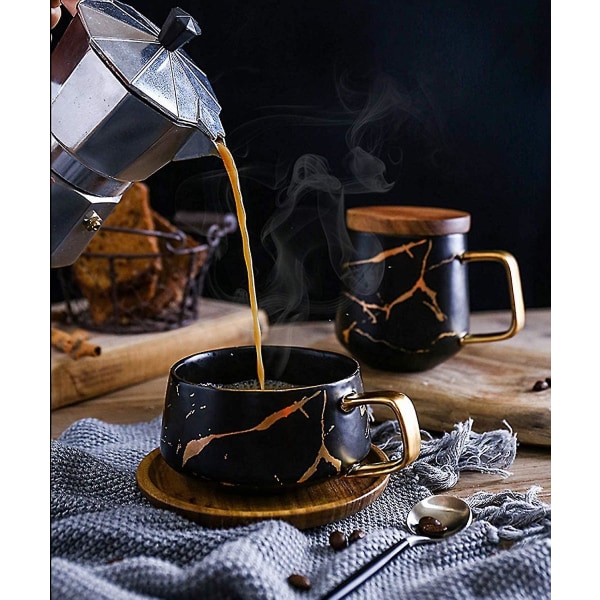 Keramisk tekopp Afternoon Tea Kaffekopp Marmormönster Black