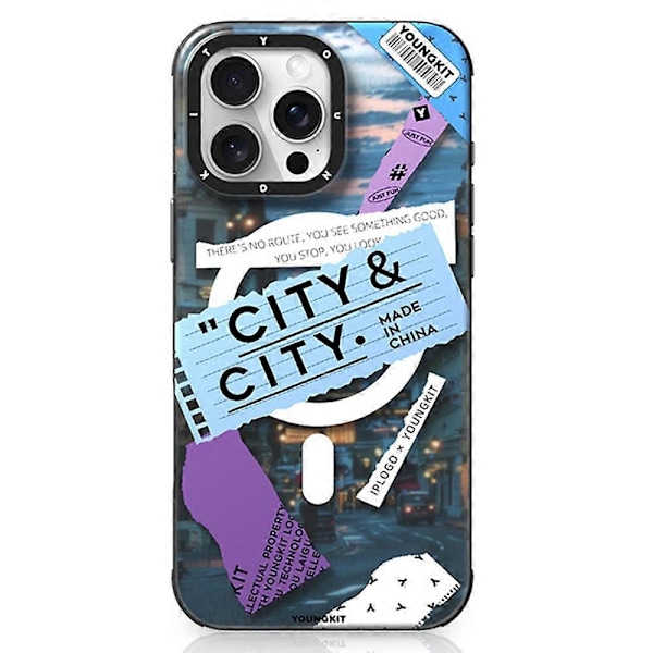 YOUNGKIT City Series iPhone 16 Pro:lle - Magneettinen Kotelo, Iskun Kestävä IMD TPU Puhelimen Kotelo Multicolor Cityscape
