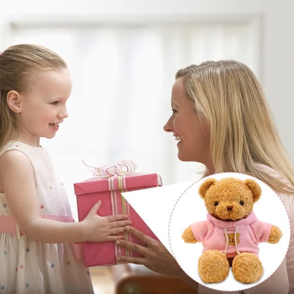 Blød bamse, 30 cm, med hætte, plysdyr, sød gave (pink)