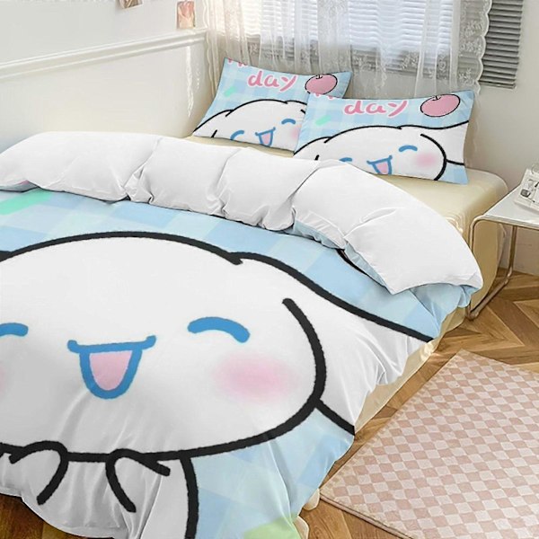 v373 Cinnamoroll 3-delars Bäddset för Enkelsäng - Inkluderar 1 Enkeltäcke och 2 Örngott - Färgbeständig Mikrofiber - Cinnamoroll io373 135x200cm 53x78in