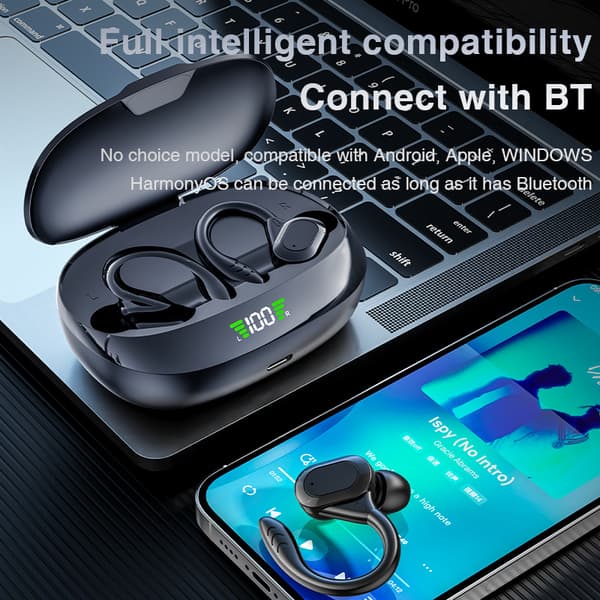 Wireless Bluetooth Headphones for Sports, Wireless Headphones with Microphone Bluetooth, Hi-Fi Stereo Bluetooth Headset for Work Dark Dark