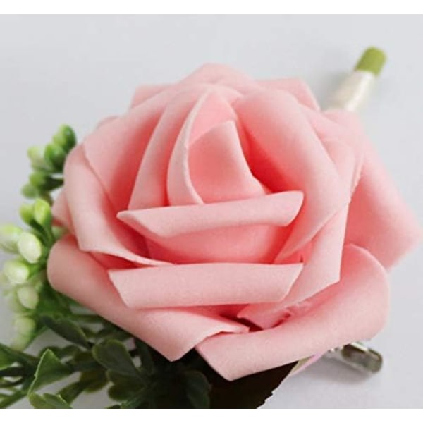 4 stk. Bryllups Corsage Kunstig PE Rose Corsage til Brud Gom Groomsmen Piger Buket Corsage 15x8x5cm (Pink)