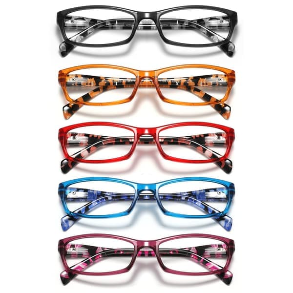 5-pack Blue Light Blocking Reading Glasses Anti-Glare UV Protection Spring Hinge Lightweight Readers + 1.5 x