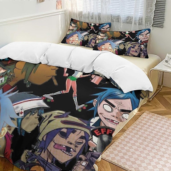 x203 Gorillaz 3-osainen vuodevaatesetti Lämmin ja mukava pehmeä pussilakanasetti, jossa 1 pussilakana ja 2 tyynyliinaa makuuhuoneeseen b203 135x200cm 53x78in