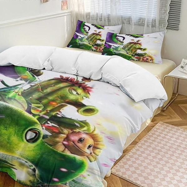v1496 Plants Vs Zombies Dynesett Tykk Myk 3 Deler Sengetøy Sett Helårs Dynetrekk med 2 Putetrekk for Voksne Kvinner Jenter Tenåringer Hjem Rom De 200x200cm 78x78in