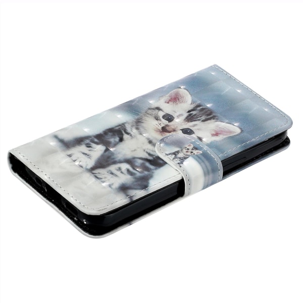 For Motorola Moto G14 5g Telefon Etui Pung Læder 3d Mønster Folio Cover Cat