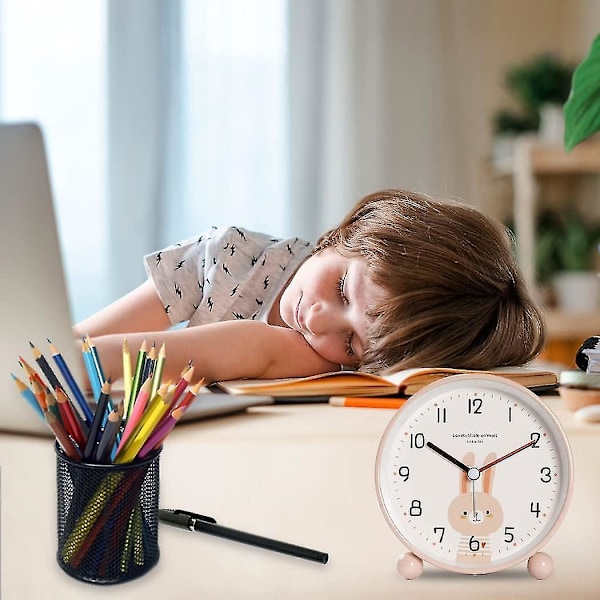 Pedagogisk väckarklocka för barn - Dag/Natt Lätt att ställa in och batteridriven nattlampa Tyst icke-tickande reseväckarklocka (Rosa Kanin)