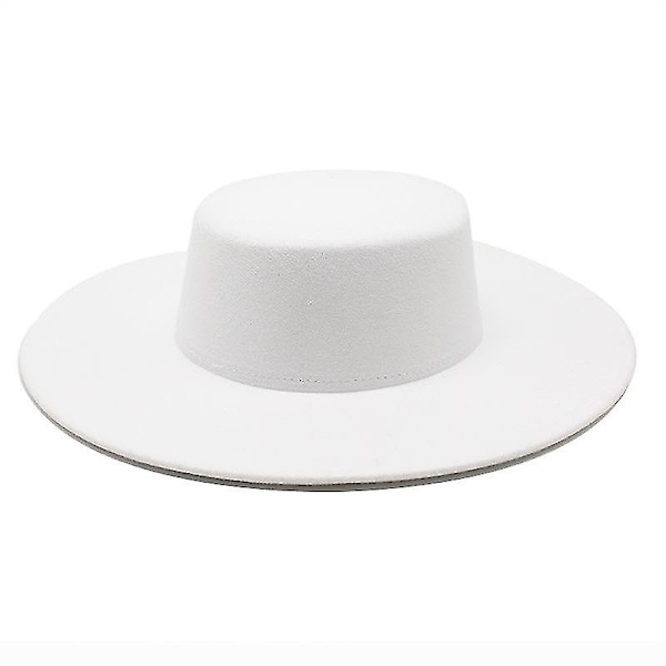 2023 Ny Fortykket Unisex Fedora Hat Med 10cm Skygge Uld Filt Flade Top Hat Bred Skygge Filt Hat white