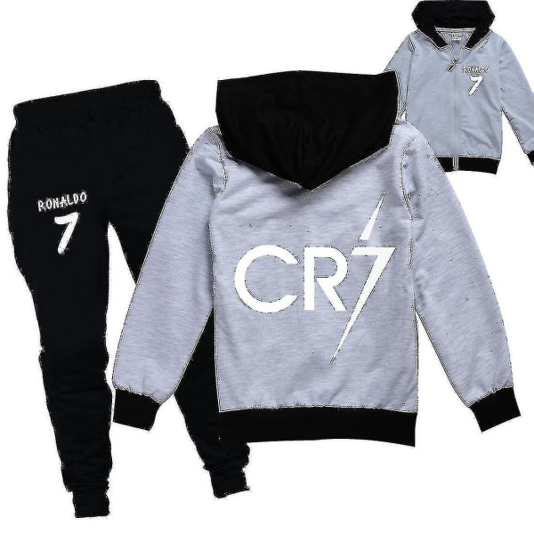 Cristiano Ronaldo Cr7 Cosplay Kostymer Barn Fotball Idol Glidelås Hoodies Bukser Jenter Barn Høy Kvalitet Bomull Klær Sett Gray 120