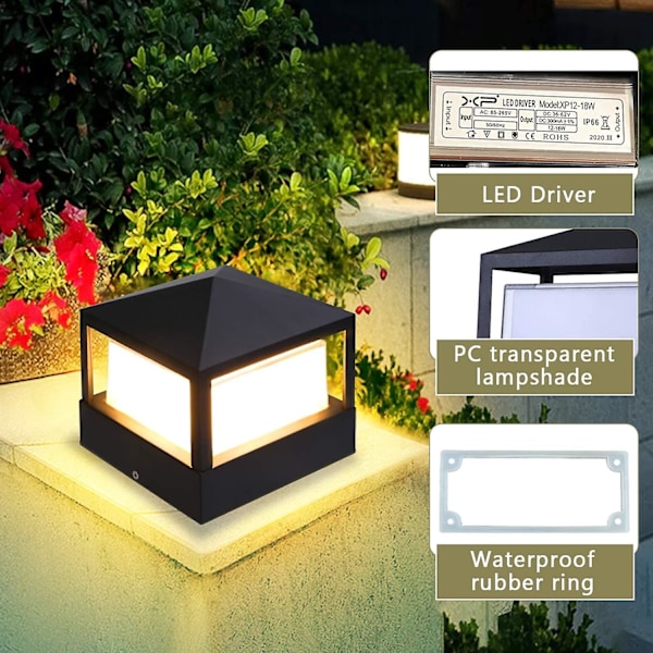 Postlygtelampe Søjleportlampe Udendørs Lygtesøjlelampe Villa Ip65 Vandtæt Aluminium Have Landskabspleje Port Hegn Indgangslygte, Varm Hvid