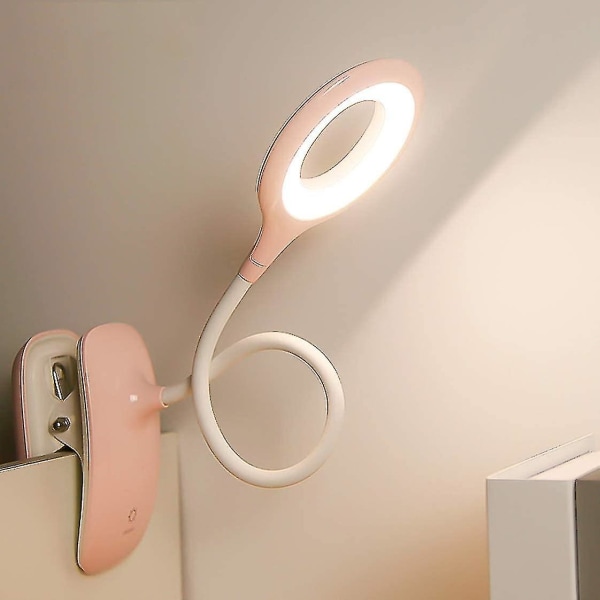 Led Clip-on Reading Light With Adjustable Brightness, Night Light, Desk Lamp Pink