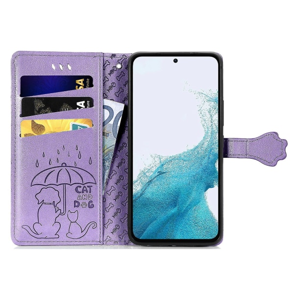 For Samsung Galaxy A54 5g PU Læderpung Etui med Indpræget Katte- og Hundemønster Anti-scratch Telefon Stativ Etui Purple