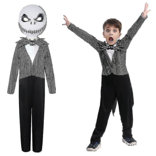 3-14 Years Kids Halloween Nightmare Jack Skellington Cosplay Jumpsuit With Mask 11-14 Years