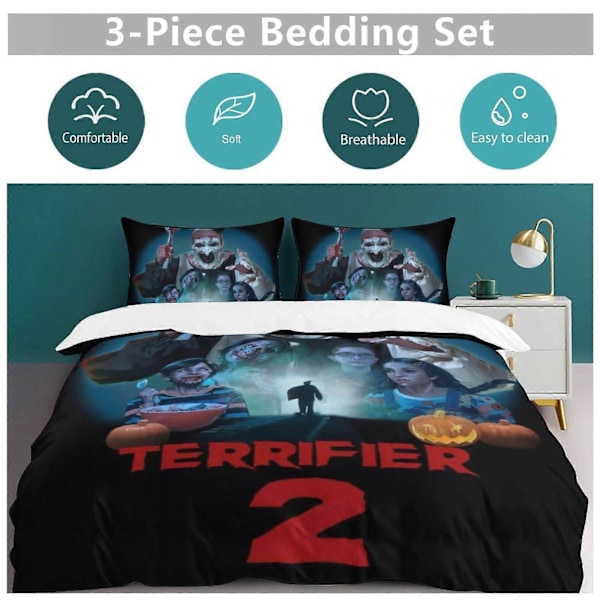 x315 Terrifier 3-delt Sengesæt Varmt og Behageligt Blødt Dynebetræk Sengesæt med 1 Dynebetræk og 2 Pudebetræk til Soveværelse b315 135x200cm 53x78in
