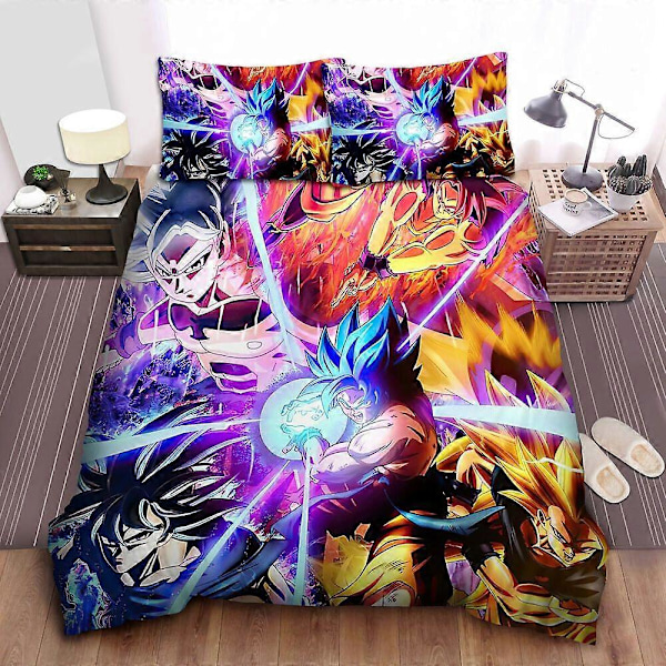 v113 Sängkläder Dragon Ball Goku Legend of the Super Saiyan Sängset: Påslakan, Lakan Sprid3-delars Sängset (1 Påslakan + 2 Örngott) 220x240cm 94x102in