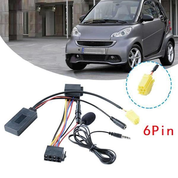6-polig Bluetooth-ljudadapter för bil med mikrofon och handsfree AUX-kabel för 159 Smart Fortwo 451 black