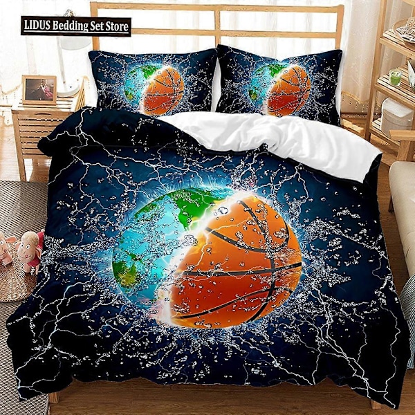 v1036 Sängkläder Basketboll Påslakanset Cool Ljus Stark Eld Basketboll Sport Täcke Överdrag För Barn Pojke Flicka Polyester Sängkläder Set 3-Delat Sängkläder 240x260cm 94x102in