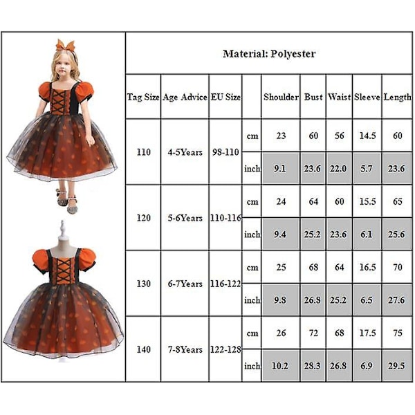 4-8 år pige Halloween græskar cosplay kostume Tutu kjole fest fancy kjole gaver 7-8 Years