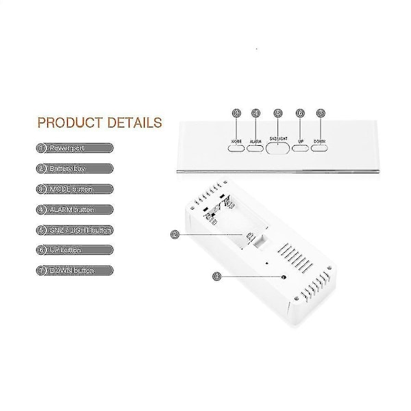 LED-speil vekkerklokke digital snooze bordklokke vekkelys hjemmedekorasjon klokke Blue Rectangle