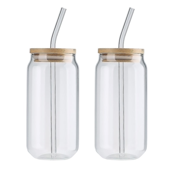 Dricksglas med glashalmburkformade glaskoppar, ölglas, iskaffeglas, söta glaskoppar - Jxlgv S  bamboo cover  straw