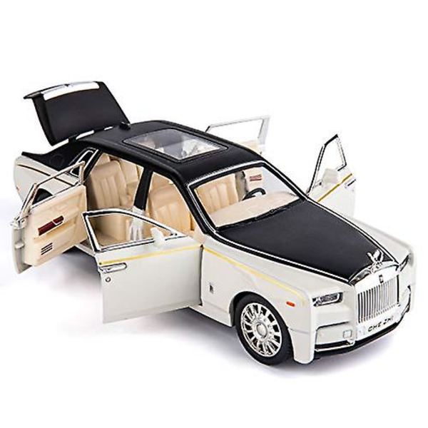 Wekity 1/24 Rolls-Royce Phantom modellbil, zinklegering dra tillbaka leksaksbil med ljud och ljus för barn pojke flicka present (vit)