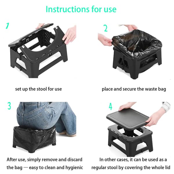 Compact Emergency Toilet, Portable Foldable Solution for Outdoor Camping Trips and Traffic Jams, Discreet Design Black