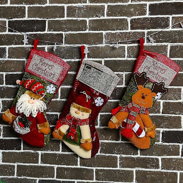 3 st 18\" Julstrumpa Klassisk Jultomte, Snögubbe, Renkaraktär För Familjesemester Jul Dekorationer (style5)  Bd