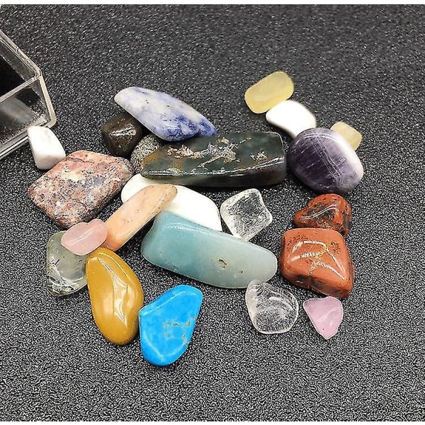 Treasure Of Earth Tumlede polerede naturlige ædelstene Bland farver i æske Mineralprøver Krystal råsten til samlingsgave 2 boxes