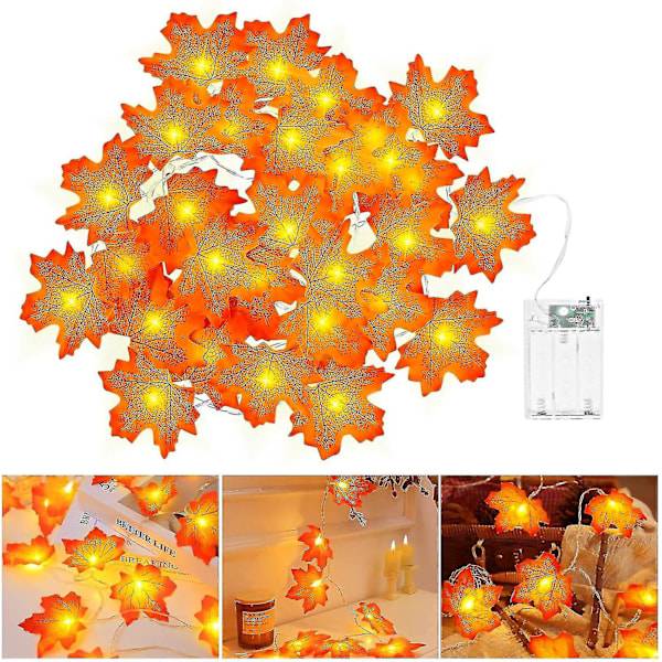 Maple Leaves Fairy Lights 3m 20led Autumn Fall String Lights Battery Operated With Timer Fall Leaf Garland Light For Halloween Themed Party Pumpkin